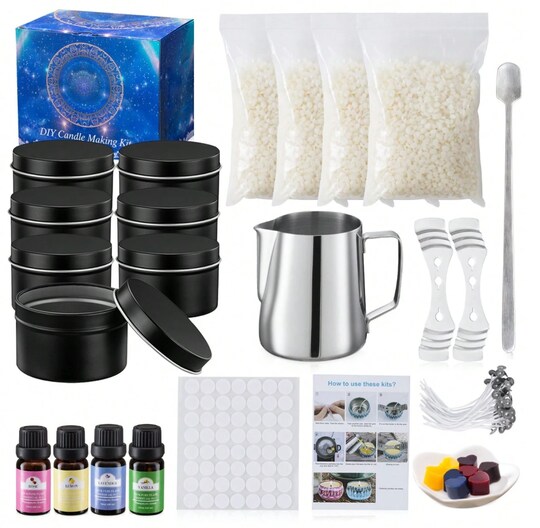 Art & Gift; Black Jar Essential Oil Candle Making Kit – 134‑Piece Complete DIY Soy Wax Set with Tools for Beginners & Handmade Gifts; Category:Candle Making Kits; Image:1